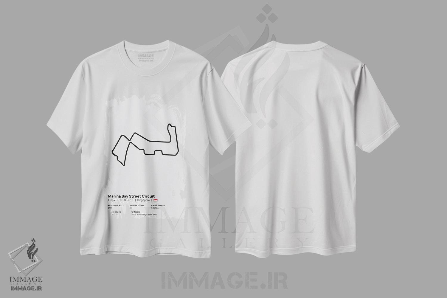 تیشرت طرح دار فرمول یک - پیست خیابانی مارینا بی، هنر دیجیتال سیاه و سفید اثر آوی سیکس | immage.ir