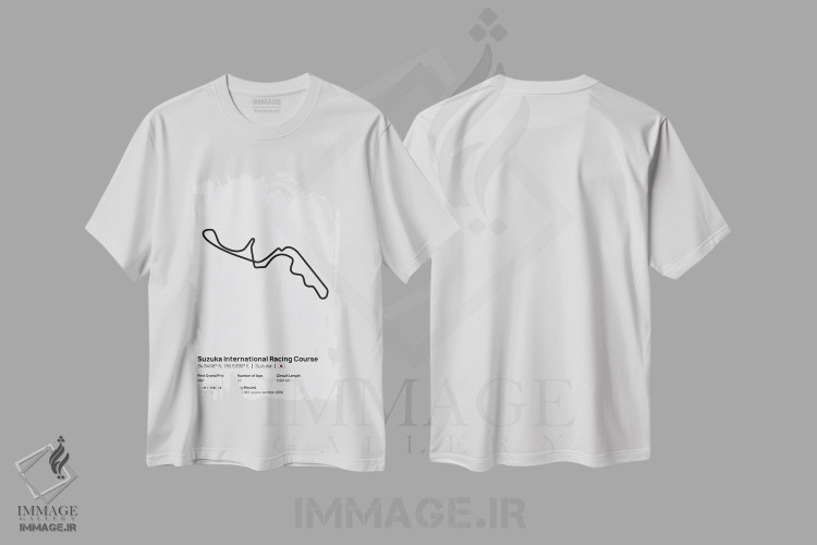 تیشرت طرح دار فرمول یک - پیست بین المللی سوزوکا، هنر دیجیتال سیاه و سفید اثر آوی سیکس | immage.ir