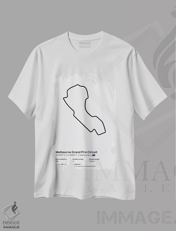 تیشرت طرح دار فرمول یک - پیست جایزه بزرگ ملبورن، هنر دیجیتال سیاه و سفید اثر آوی سیکس | immage.ir