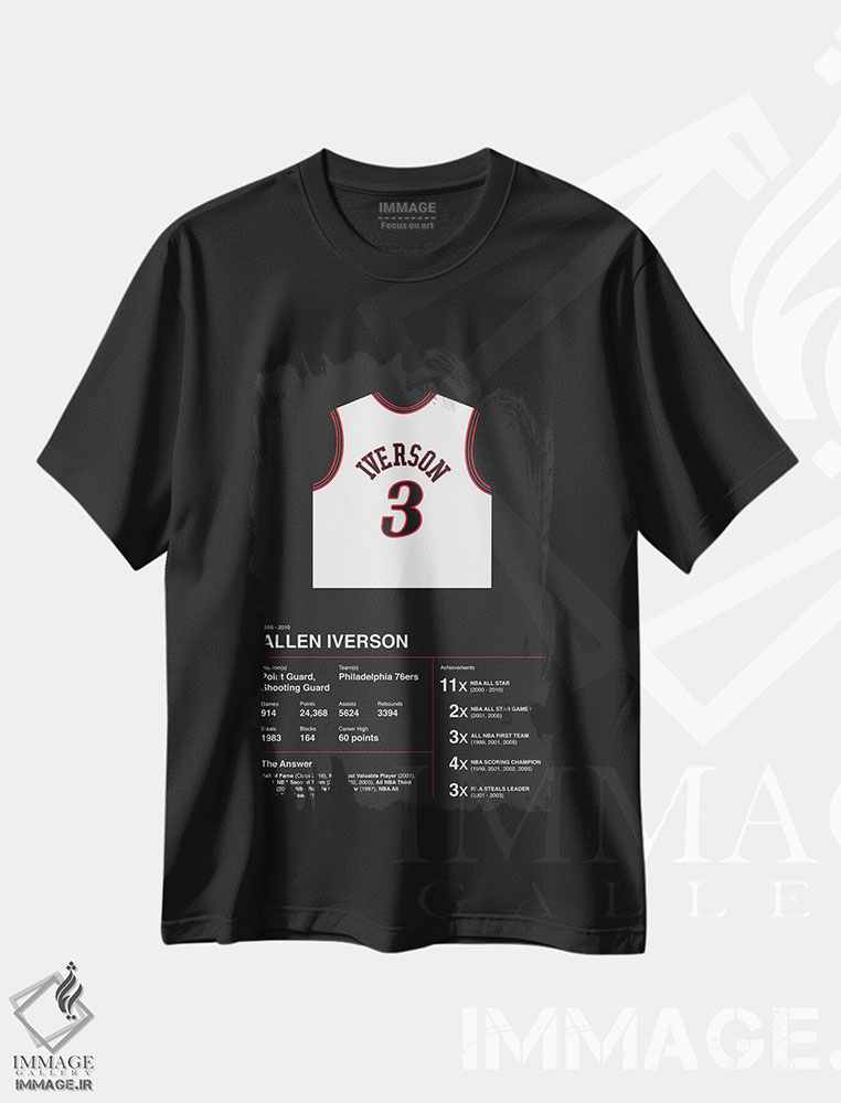 تیشرت طرح دار آمار حرفه ای آلن آیورسن، هنر آمریکایی آفریقایی تبار اثر آوی سیکس | فروشگاه ایماژ