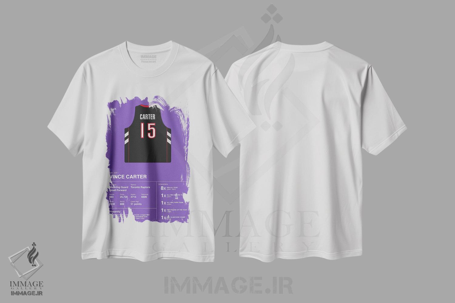 تیشرت طرح دار آمار حرفه ای وینس کارتر، هنر آمریکایی آفریقایی تبار اثر آوی سیکس | immage.ir