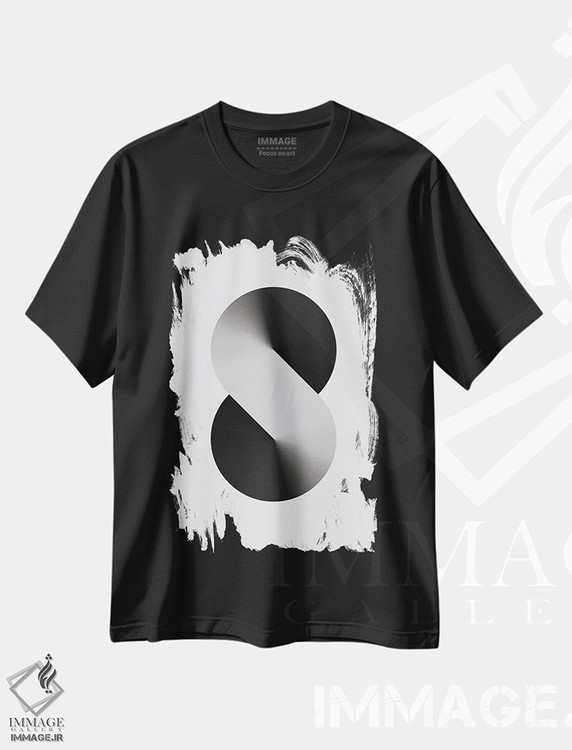 تیشرت طرح دار پس زمینهٔ سفید S شکل، هنر دیجیتال سیاه و سفید اثر آوی سیکس | فروشگاه ایماژ
