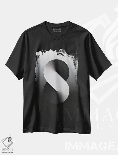 تیشرت طرح دار پس زمینهٔ گرادیان S شکل، هنر دیجیتال سیاه و سفید اثر آوی سیکس | فروشگاه ایماژ