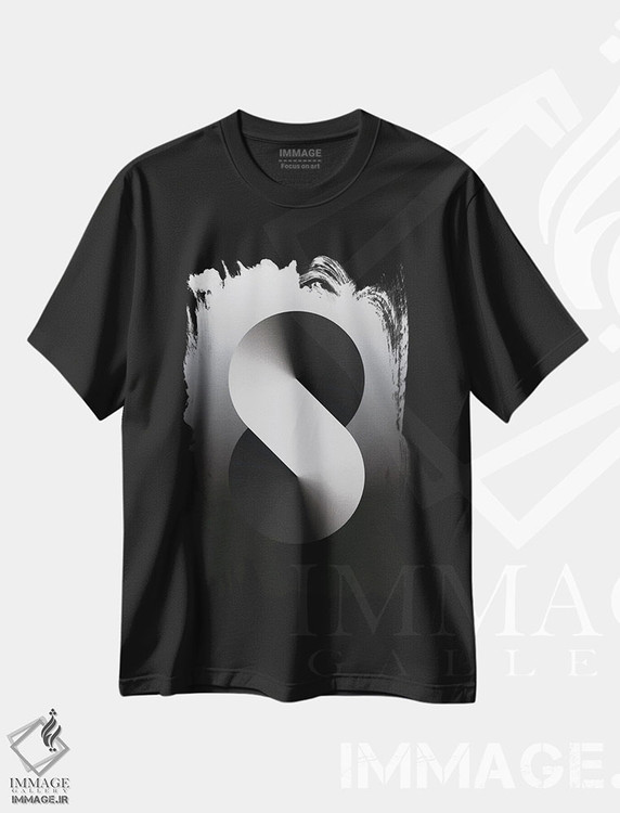 تیشرت طرح دار پس زمینهٔ گرادیان S شکل، هنر دیجیتال سیاه و سفید اثر آوی سیکس | فروشگاه ایماژ