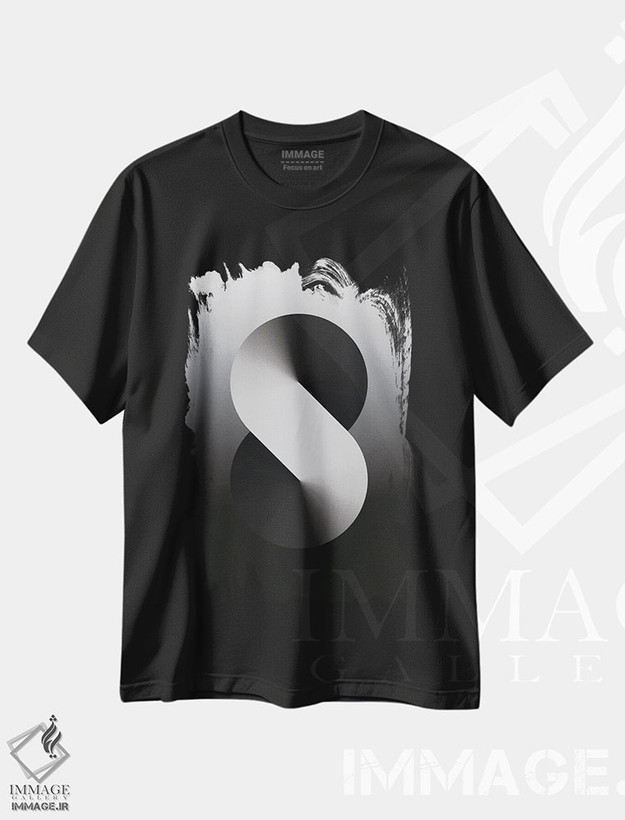 تیشرت طرح دار پس زمینهٔ گرادیان S شکل، هنر دیجیتال سیاه و سفید اثر آوی سیکس | فروشگاه ایماژ