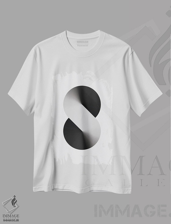تیشرت طرح دار پس زمینهٔ سفید S شکل، هنر دیجیتال سیاه و سفید اثر آوی سیکس | immage.ir