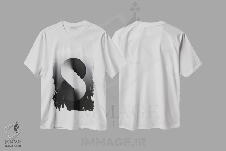 تیشرت طرح دار پس زمینهٔ گرادیان S شکل، هنر دیجیتال سیاه و سفید اثر آوی سیکس | immage.ir