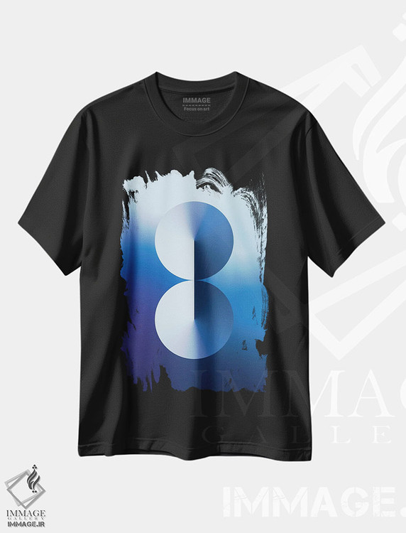 تیشرت طرح دار عدد ۸ با پس زمینه گرادیان آبی، هنر دیجیتال اثر آوی سیکس | فروشگاه ایماژ