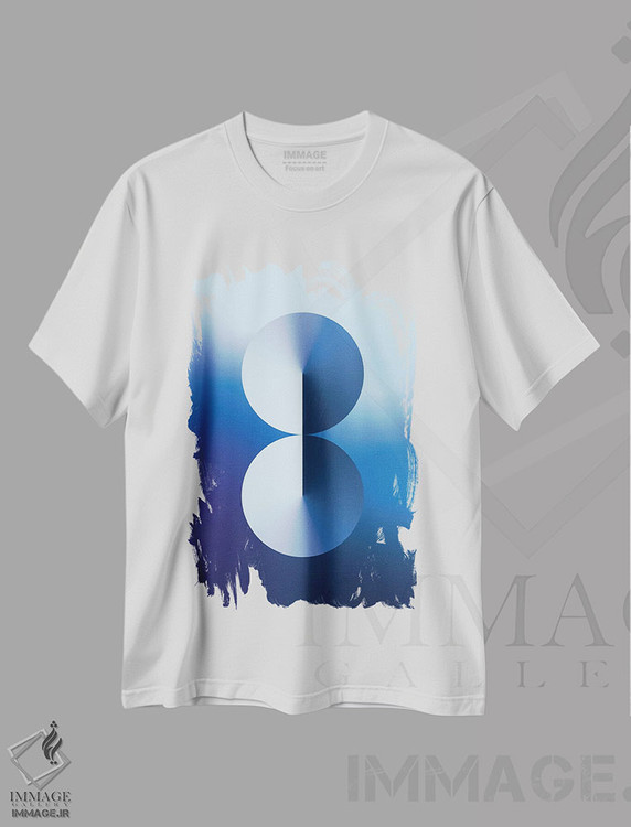 تیشرت طرح دار عدد ۸ با پس زمینه گرادیان آبی، هنر دیجیتال اثر آوی سیکس | immage.ir
