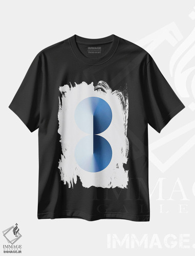 تیشرت طرح دار عدد ۸ با پس زمینه سفید و آبی، هنر دیجیتال اثر آوی سیکس | فروشگاه ایماژ