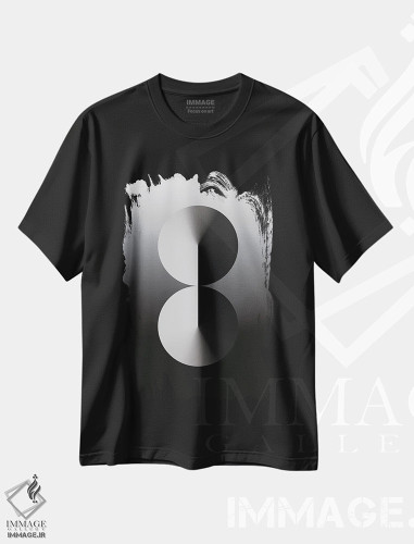 تیشرت طرح دار عدد ۸ با پس زمینه گرادیان مشکی، هنر دیجیتال سیاه و سفید اثر آوی سیکس | فروشگاه ایماژ