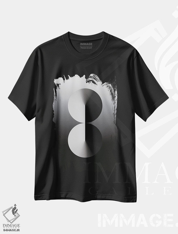 تیشرت طرح دار عدد ۸ با پس زمینه گرادیان مشکی، هنر دیجیتال سیاه و سفید اثر آوی سیکس | فروشگاه ایماژ