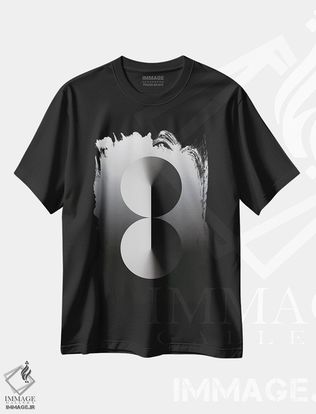 تیشرت طرح دار عدد ۸ با پس زمینه گرادیان مشکی، هنر دیجیتال سیاه و سفید اثر آوی سیکس | فروشگاه ایماژ