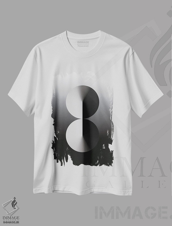تیشرت طرح دار عدد ۸ با پس زمینه گرادیان مشکی، هنر دیجیتال سیاه و سفید اثر آوی سیکس | immage.ir