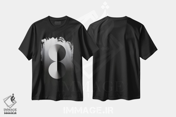 تیشرت طرح دار عدد ۸ با پس زمینه گرادیان مشکی، هنر دیجیتال سیاه و سفید اثر آوی سیکس | فروشگاه ایماژ