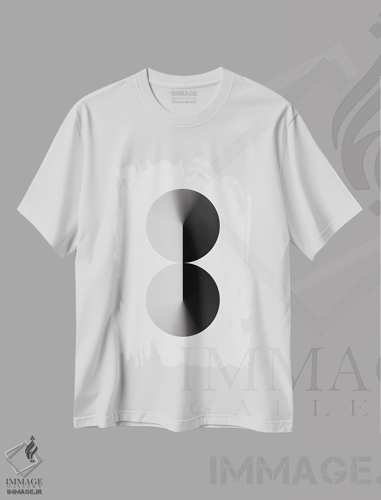 تیشرت طرح دار عدد ۸ با پس زمینه سفید و مشکی، هنر دیجیتال سیاه و سفید اثر آوی سیکس | immage.ir