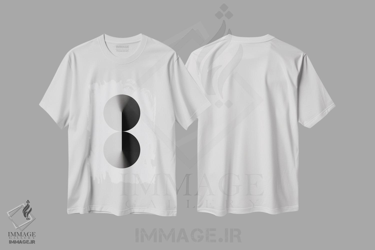 تیشرت طرح دار عدد ۸ با پس زمینه سفید و مشکی، هنر دیجیتال سیاه و سفید اثر آوی سیکس | immage.ir