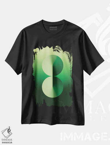 تیشرت طرح دار عدد ۸ با پس زمینه گرادیان سبز، هنر دیجیتال اثر آوی سیکس | فروشگاه ایماژ