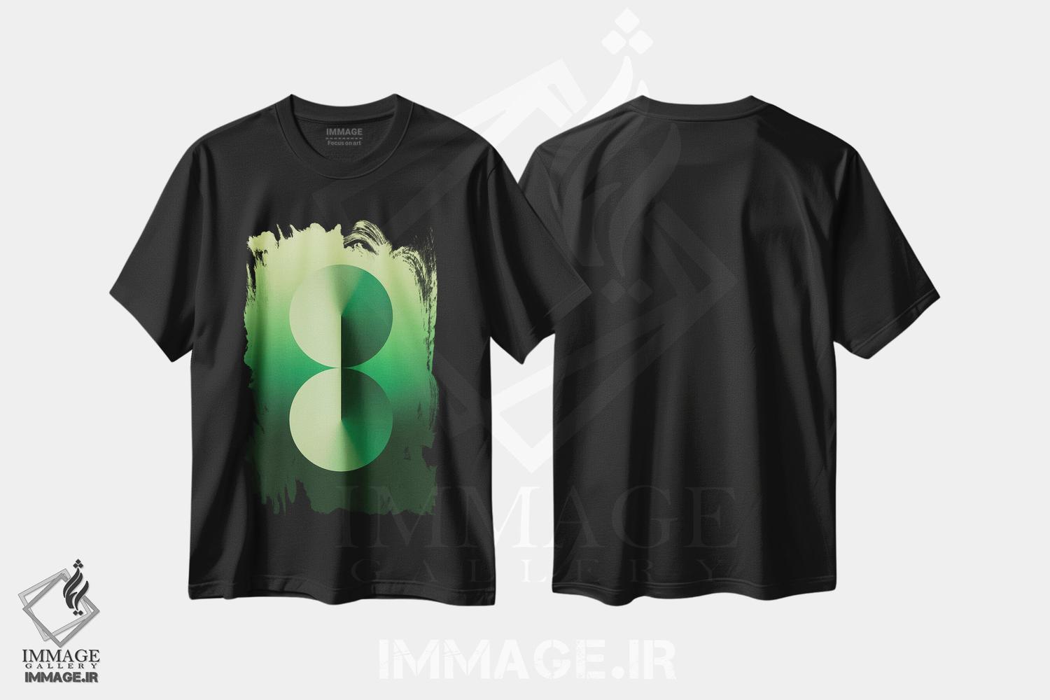 تیشرت طرح دار عدد ۸ با پس زمینه گرادیان سبز، هنر دیجیتال اثر آوی سیکس | فروشگاه ایماژ