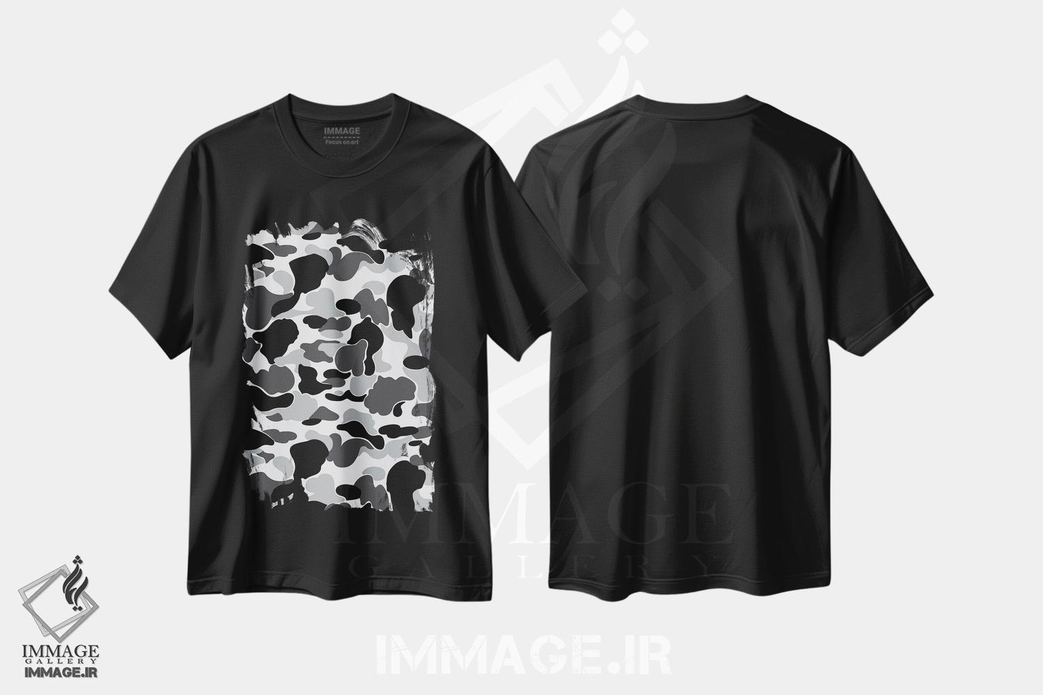 تیشرت طرح دار استتار مشکی، آبستره اثر آوی سیکس | فروشگاه ایماژ