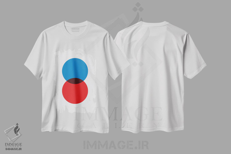 تیشرت طرح دار دایره دوتایی آبی و قرمز اثر آوی سیکس | immage.ir
