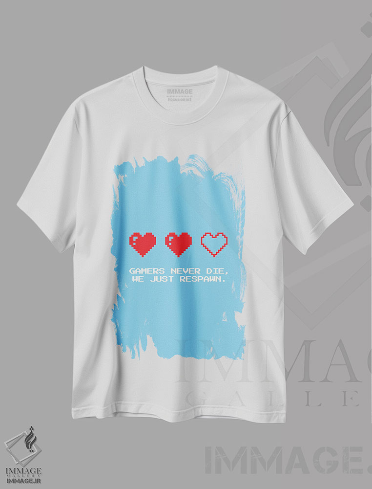 تیشرت طرح دار گیمرها نمی میرند آبی، هنر دیجیتال اثر آوی سیکس | immage.ir