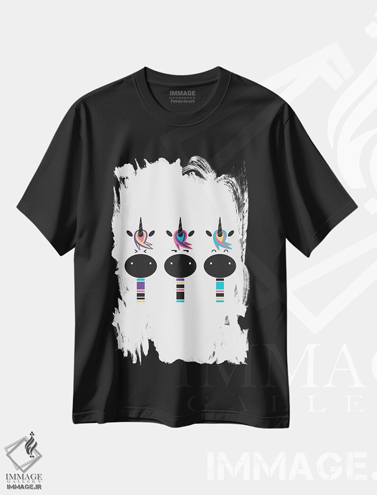 تیشرت طرح دار سه گانه اسب تک شاخ، هنر دیجیتال اثر آوی سیکس | فروشگاه ایماژ