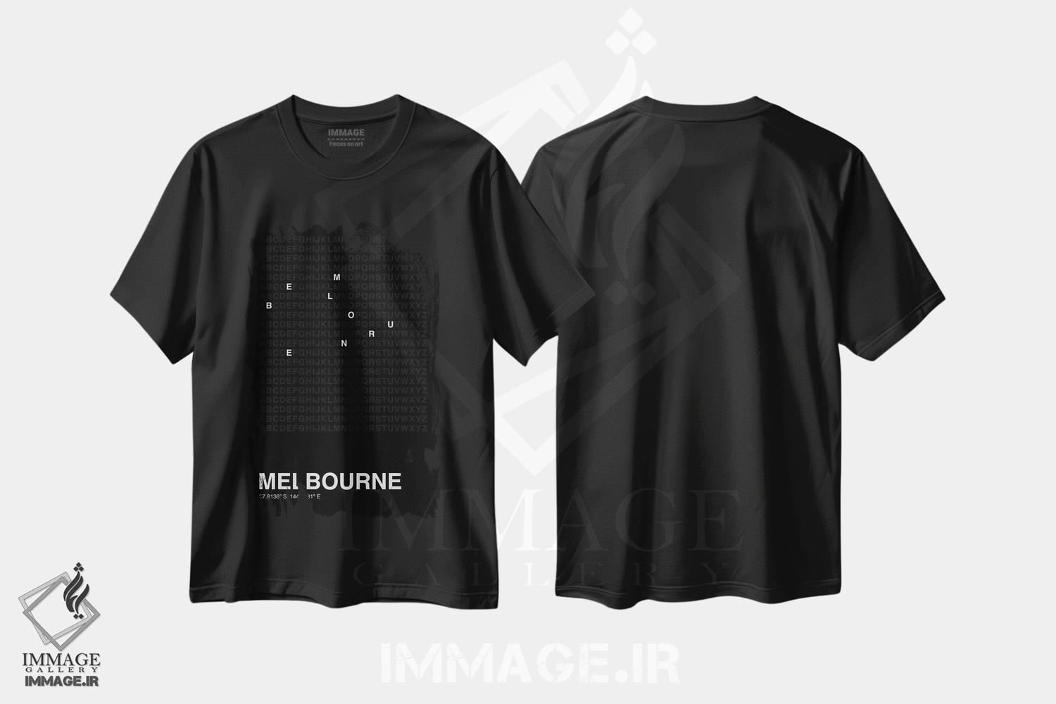 تیشرت طرح دار ملبورن، هنر تزئینی سیاه و سفید اثر آوی سیکس | فروشگاه ایماژ