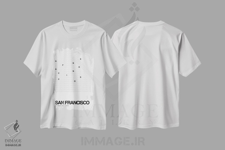 تیشرت طرح دار سان فرانسیسکو، هنر تزئینی سیاه و سفید اثر آوی سیکس | immage.ir