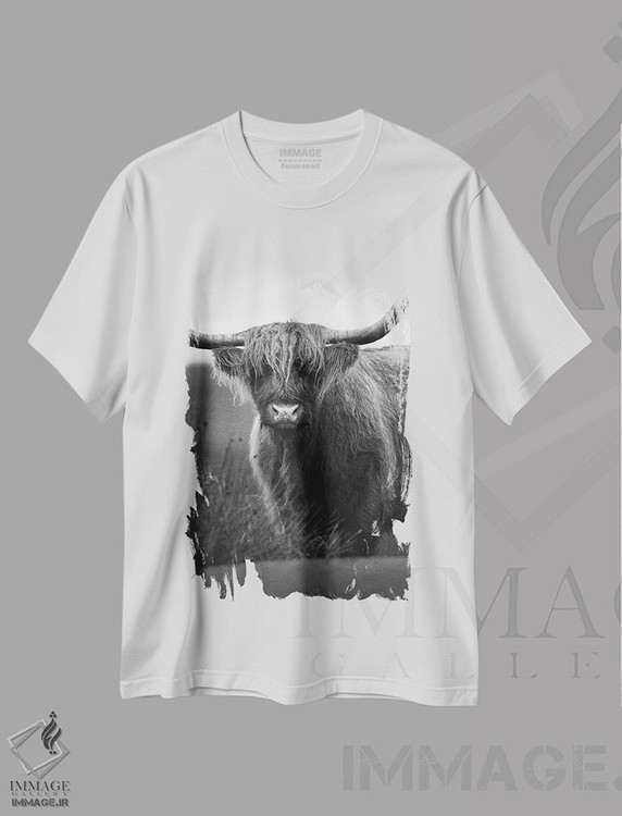 تیشرت طرح دار گاوهای کوهستانی، هنر تزئینی سیاه و سفید اثر آرسی بسی | immage.ir