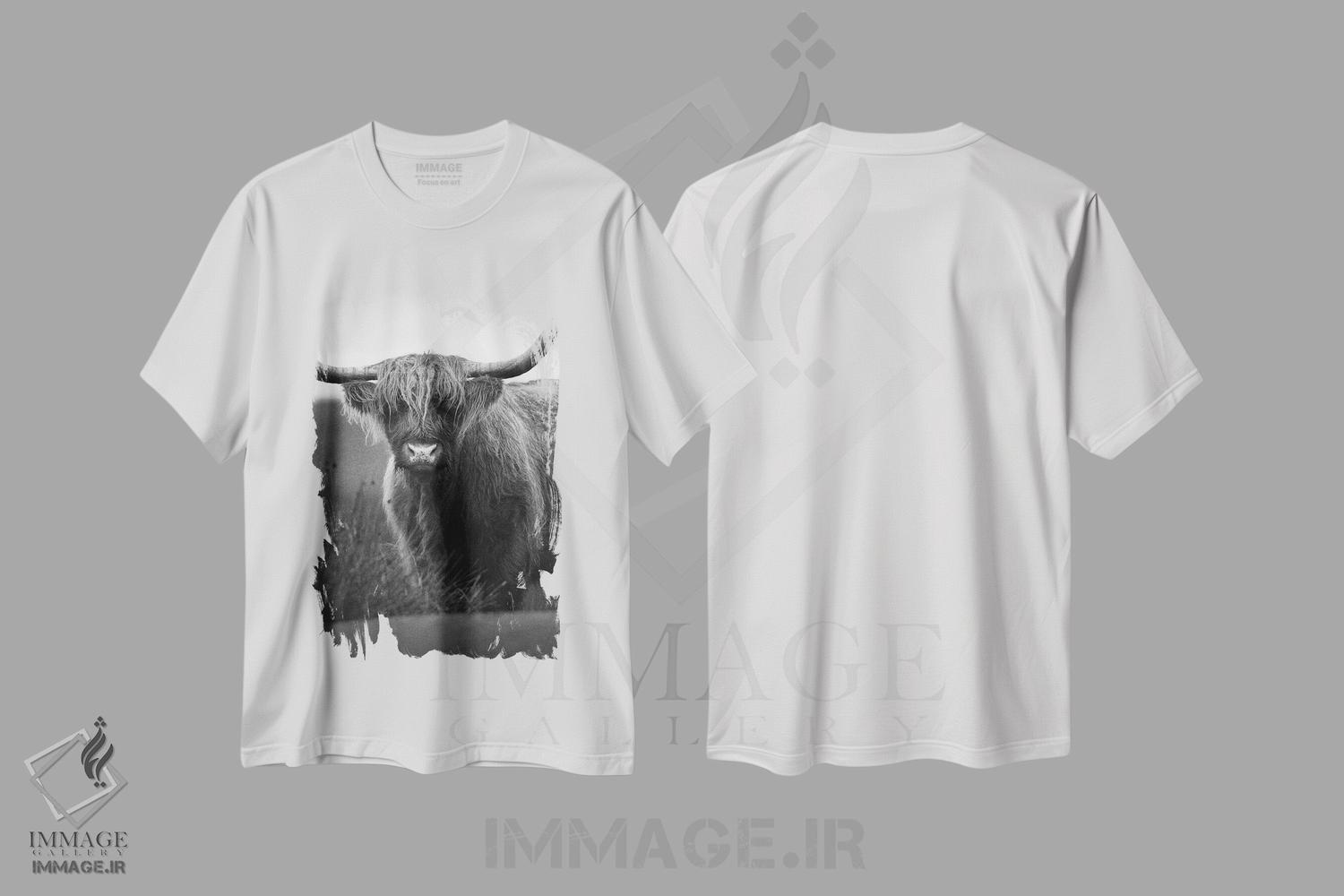 تیشرت طرح دار گاوهای کوهستانی، هنر تزئینی سیاه و سفید اثر آرسی بسی | immage.ir