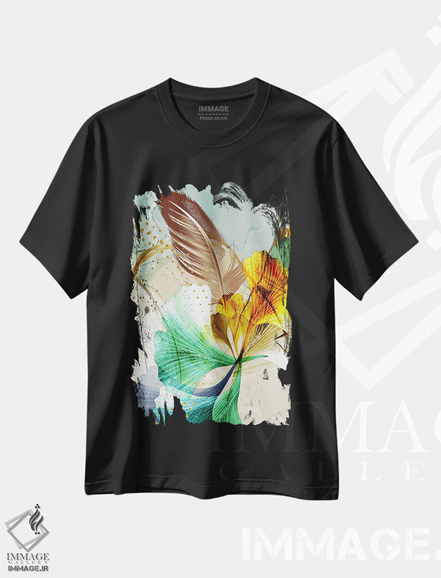 تیشرت طرح دار برگ های سه بعدی I، تزئینی اثر آرسی بسی | فروشگاه ایماژ