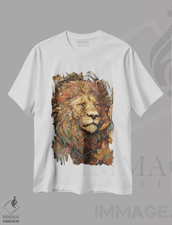 تیشرت طرح دار پرتره شیر پاییزی، هنر دیجیتال اثر آرسی بسی | immage.ir