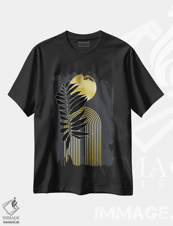 تیشرت طرح دار گیاهی هندسی طلایی و مشکی، تزئینی اثر آرسی بسی | فروشگاه ایماژ