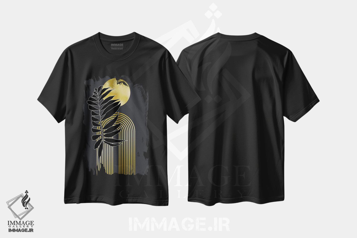 تیشرت طرح دار گیاهی هندسی طلایی و مشکی، تزئینی اثر آرسی بسی | فروشگاه ایماژ