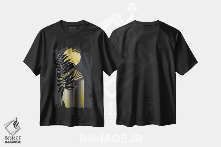تیشرت طرح دار گیاهی هندسی طلایی و مشکی، تزئینی اثر آرسی بسی | فروشگاه ایماژ
