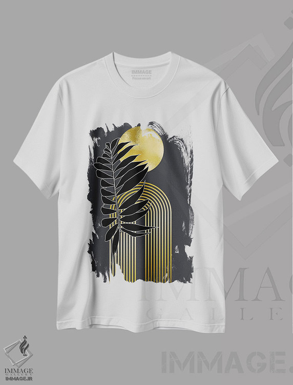 تیشرت طرح دار گیاهی هندسی طلایی و مشکی، تزئینی اثر آرسی بسی | immage.ir