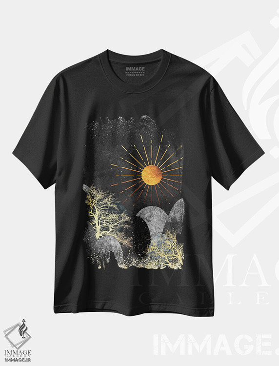 تیشرت طرح دار سنگریزه های اقیانوس و امواج طلایی، آبستره اثر آرسی بسی | فروشگاه ایماژ