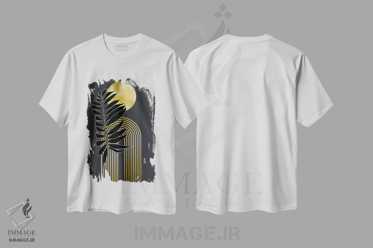 تیشرت طرح دار گیاهی هندسی طلایی و مشکی، تزئینی اثر آرسی بسی | immage.ir