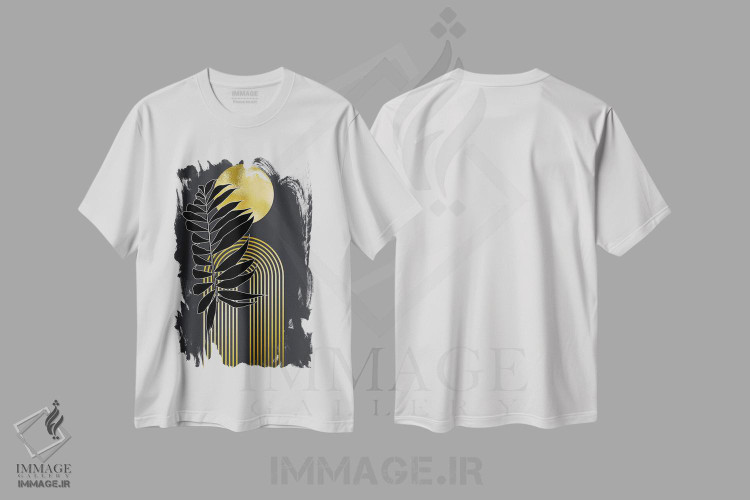 تیشرت طرح دار گیاهی هندسی طلایی و مشکی، تزئینی اثر آرسی بسی | immage.ir