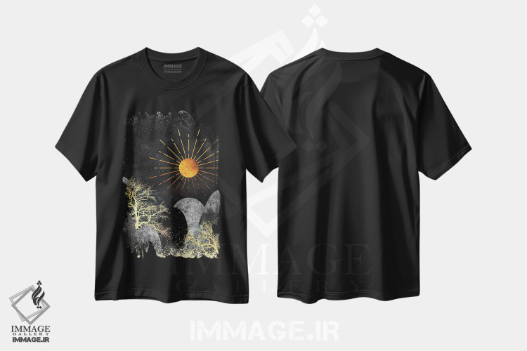 تیشرت طرح دار سنگریزه های اقیانوس و امواج طلایی، آبستره اثر آرسی بسی | فروشگاه ایماژ