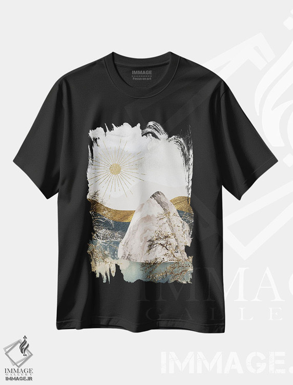 تیشرت طرح دار کوه یخ و خورشید نیمه شب، آبستره اثر آرسی بسی | فروشگاه ایماژ