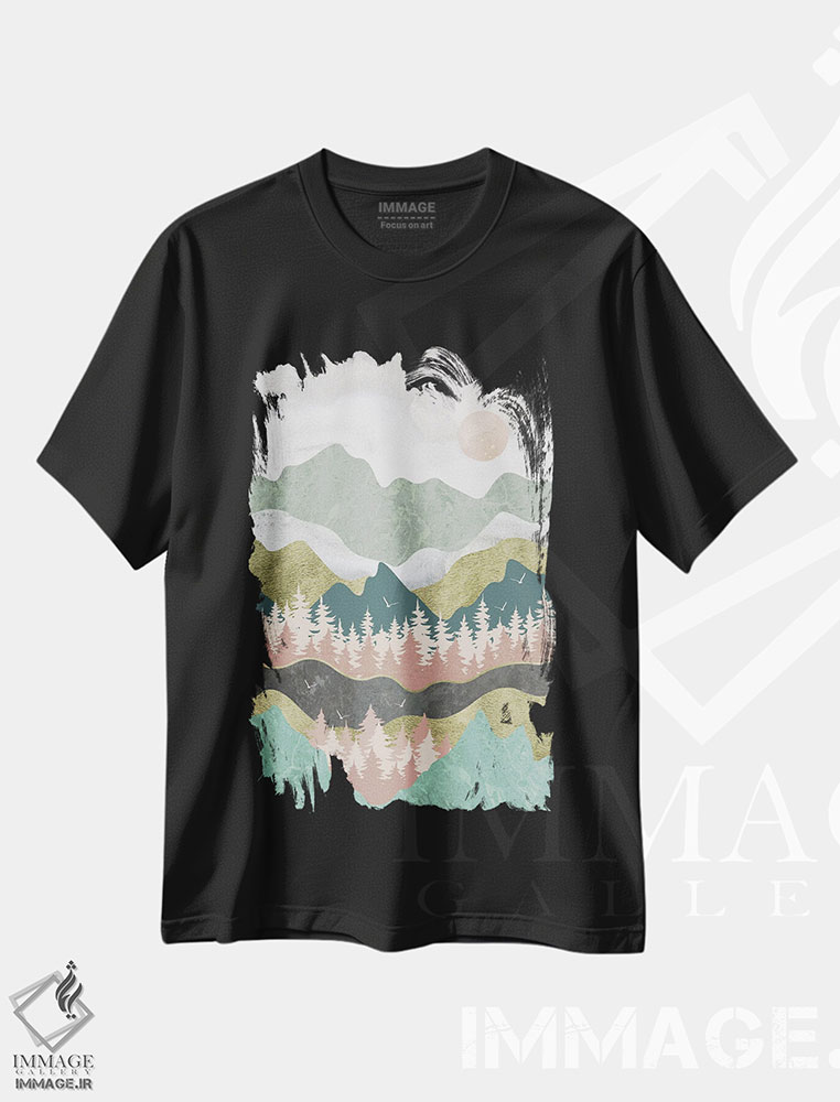 تیشرت طرح دار کوه ها صدا می زنند: نفس بکش، آبستره اثر آرسی بسی | فروشگاه ایماژ