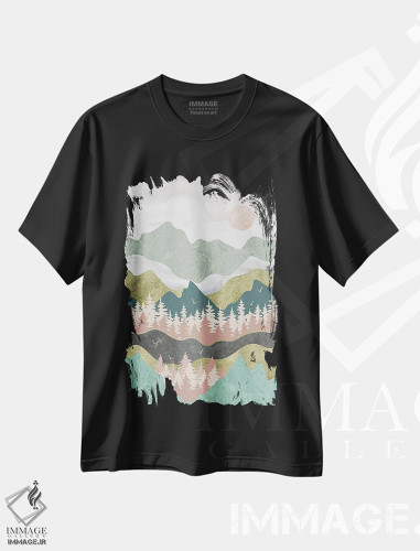 تیشرت طرح دار کوه ها صدا می زنند: نفس بکش، آبستره اثر آرسی بسی | فروشگاه ایماژ