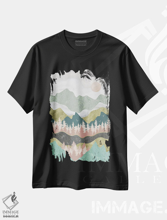 تیشرت طرح دار کوه ها صدا می زنند: نفس بکش، آبستره اثر آرسی بسی | فروشگاه ایماژ
