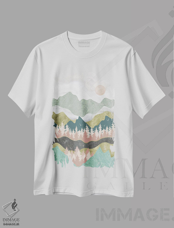 تیشرت طرح دار کوه ها صدا می زنند: نفس بکش، آبستره اثر آرسی بسی | immage.ir