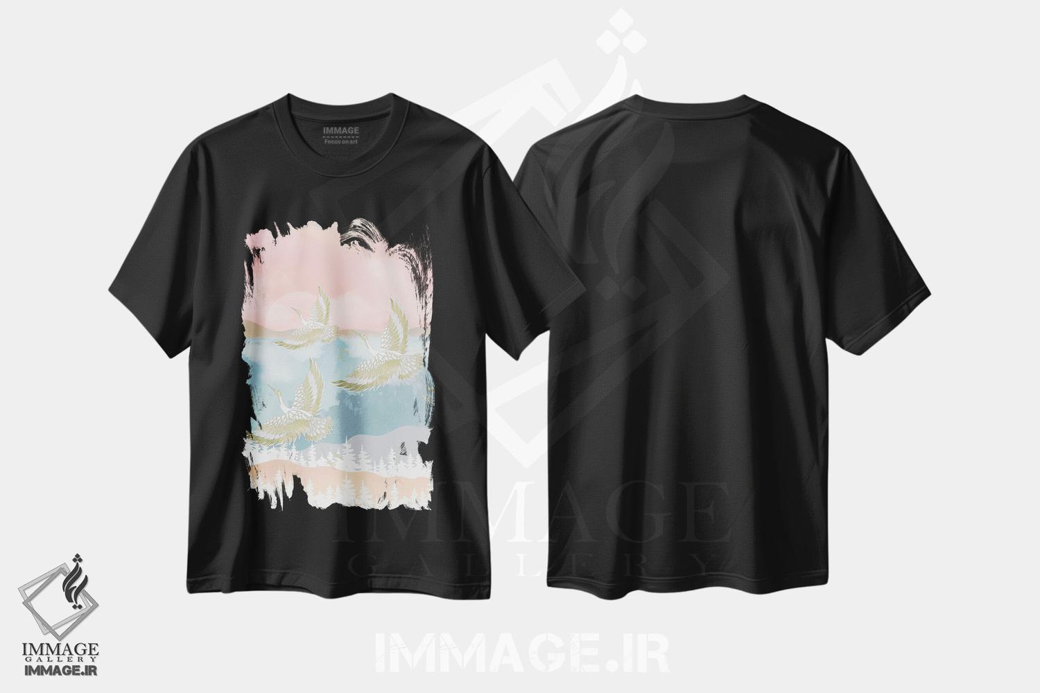 تیشرت طرح دار غروب و پرواز طلایی، هنر دیجیتال اثر آرسی بسی | فروشگاه ایماژ