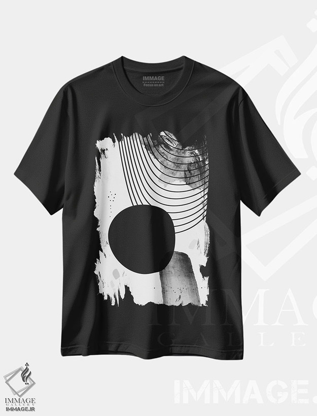 تیشرت طرح دار آبستره هندسی آبرنگی سیاه و سفید I اثر آرسی بسی | فروشگاه ایماژ