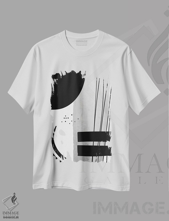 تیشرت طرح دار آبستره هندسی آبرنگی سیاه و سفید II اثر آرسی بسی | immage.ir
