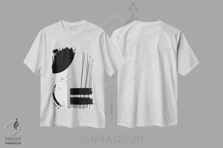 تیشرت طرح دار آبستره هندسی آبرنگی سیاه و سفید II اثر آرسی بسی | immage.ir